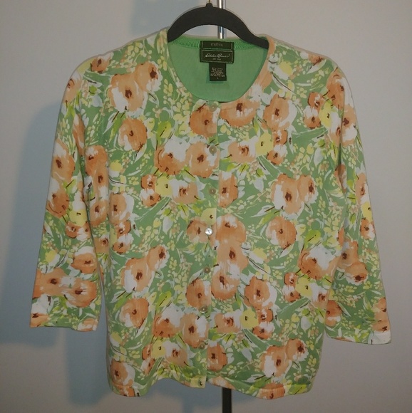 Eddie Bauer Sweaters - Eddie Bauer Greeen Floral Cardigan Large